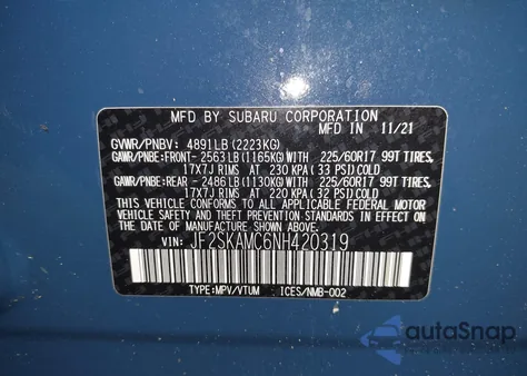 2022 Subaru Forester Wilderness from USA, damaged, VIN JF2SKAMC6NH420319